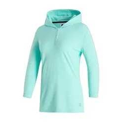 FootJoy Women's 3/4 Sleeve Pinstripe Hoodie -Shoes Sales Store footjoy womens 3 4 sleeve pinstripe hoodie aquamarine 01 58842.1633109315